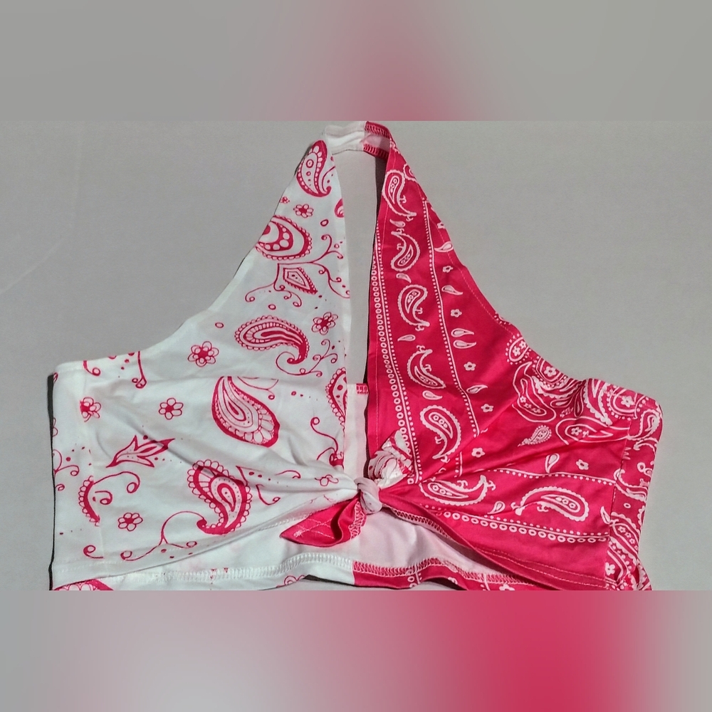 SHEIN Pink and White Paisley Halter Top